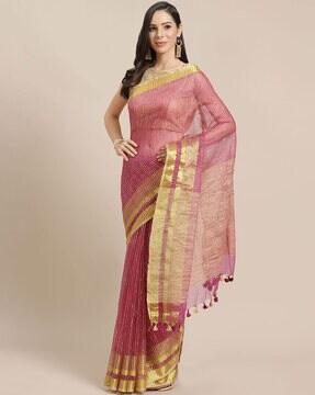 striped saree with tassels