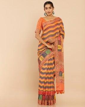 striped saree with unstitched blouse piece