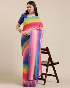 striped saree with unstitched blouse piece