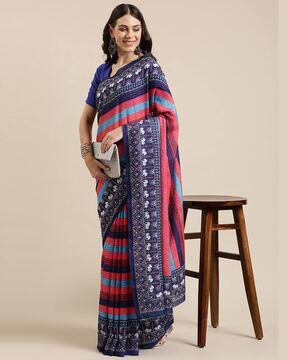 striped saree with unstitched blouse piece