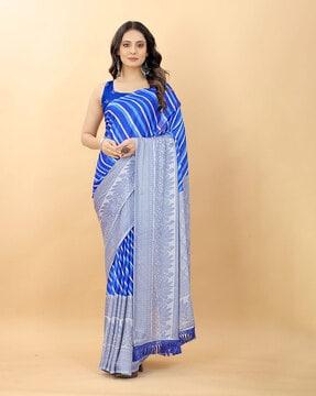 striped saree with unstitched blouse piece