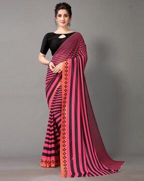 striped saree with unstitched blouse piece