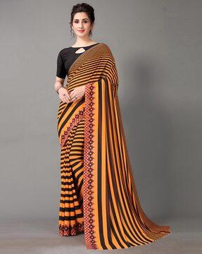 striped saree with unstitched blouse piece