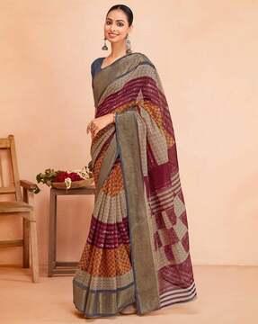striped saree with woven contrast border