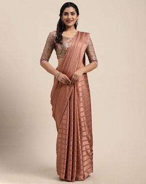 striped satin saree with sequined blouse piece