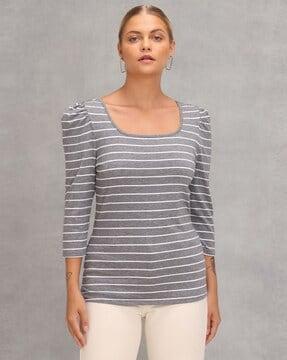 striped scoop-neck top