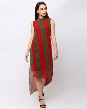 striped sheath dress with asymmetrical hemline