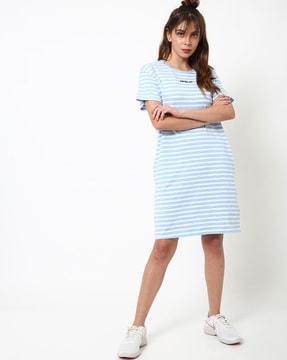 striped shift dress with insert pockets