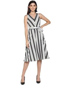 striped shift dress with tie up detail