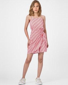 striped shift dress with tie-up