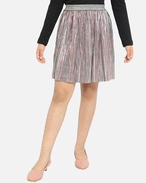 striped shimmer pleated flared skirt
