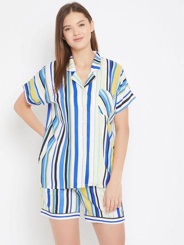striped shirt and shorts set - multi-color