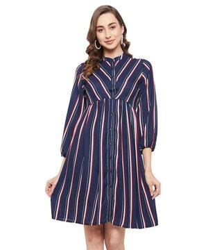 striped shirt dress with band collar