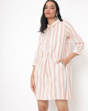 striped shirt dress with insert pockets