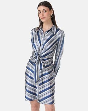 striped shirt dress with knot accent