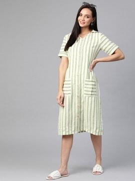 striped shirt dress with patch pocket