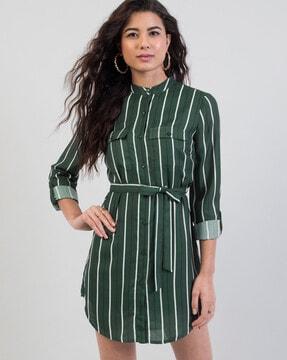 striped shirt dress with tie-up belt