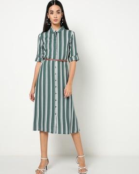 striped shirt dress with waist belt