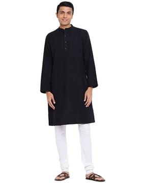 striped shirt kurta with patch-pocket