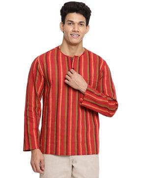 striped shirt kurta with patch-pocket