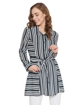 striped shirt tunic with waist tie-up