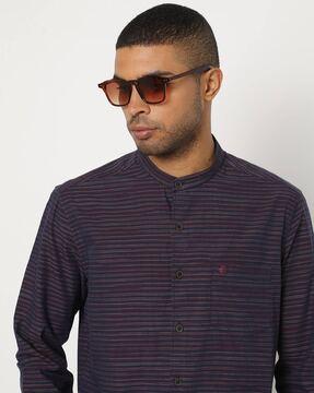 striped shirt with band collar