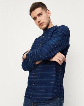 striped shirt with band-collar