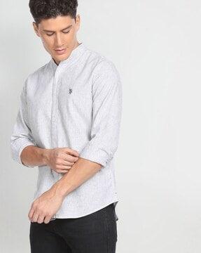 striped shirt with band collar