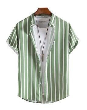 striped shirt with band collar