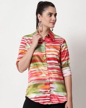 striped shirt with bishop sleeves