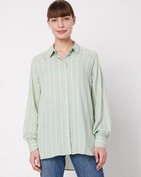 striped shirt with bishop sleeves