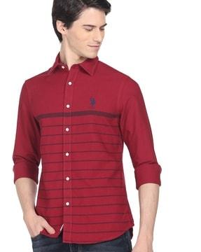 striped shirt with brand logo