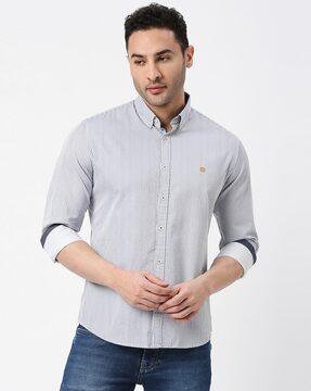 striped shirt with button-down collar