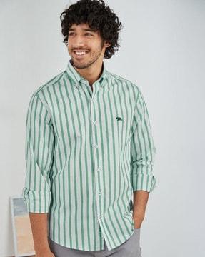 striped shirt with button-down collar