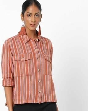 striped shirt with button-flap pockets