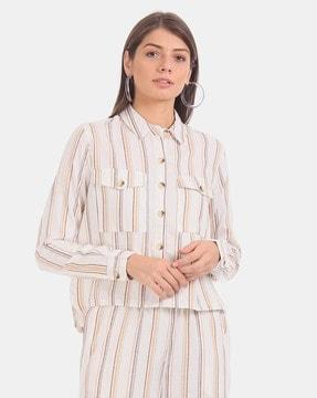 striped shirt with buttoned flap pockets