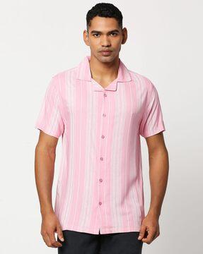 striped shirt with cuban collar