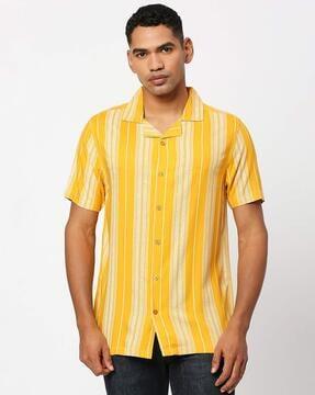 striped shirt with cuban collar