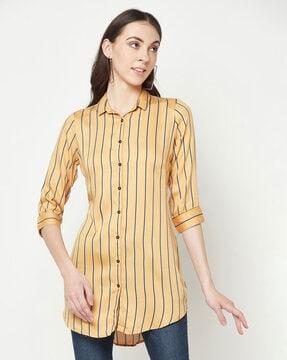 striped shirt with cuffed sleeves