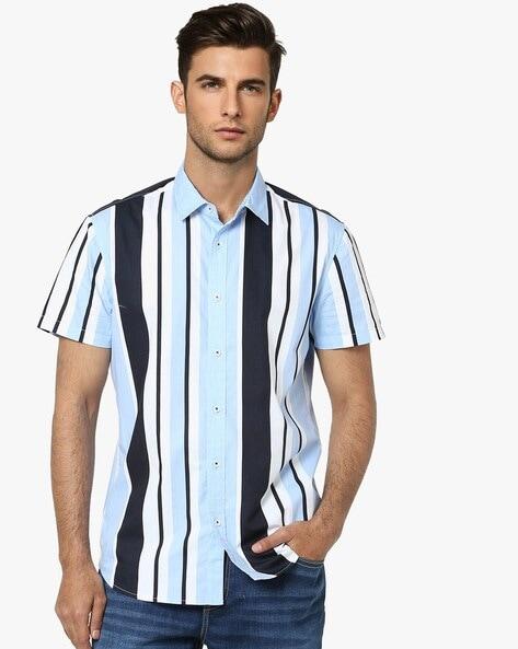 striped shirt with curved hem