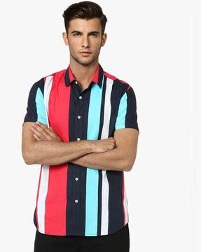 striped shirt with curved hem