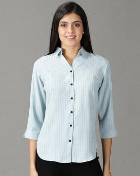 striped shirt with curved hemline