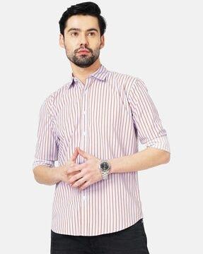 striped shirt with cut-away collar