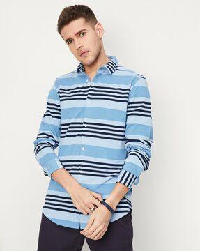 striped shirt with cutaway collar