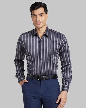 striped shirt with cutaway collar