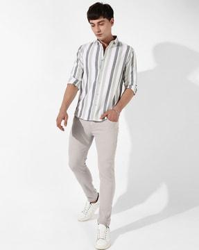 striped shirt with cutaway collar