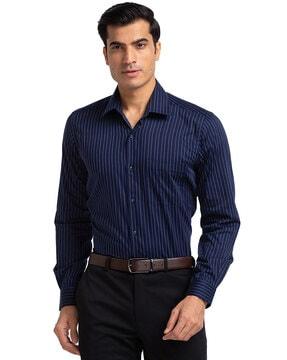 striped shirt with cutaway collar