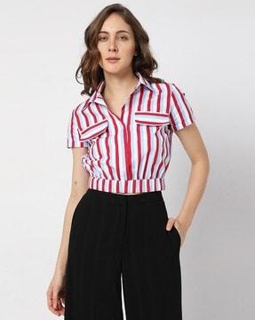 striped shirt with flap pockets