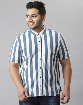 striped shirt with mandarin-collar