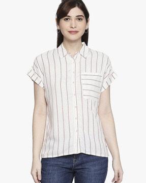 striped shirt with patch pocket